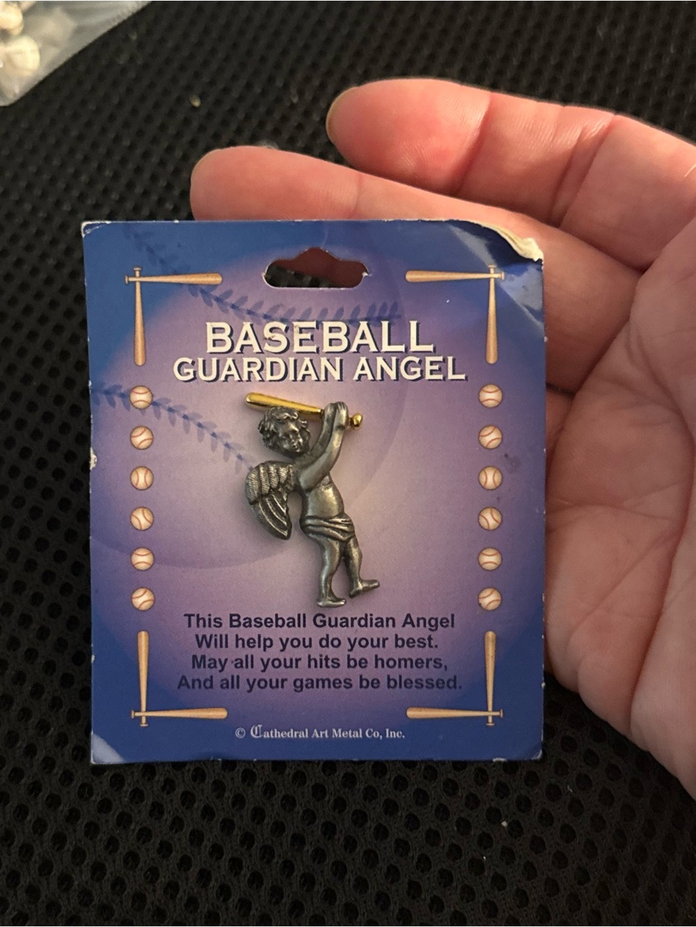 Baseball Guardian Angel Pin - Silver Tone‎ with Gold Tone Bat